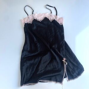 Vintage Victoria’s Secret Black and Pink Slip Dress, S